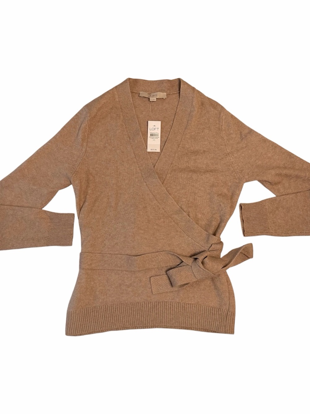 New with tag cute woman size xs Loft wrap around sweater for cinch waist brown